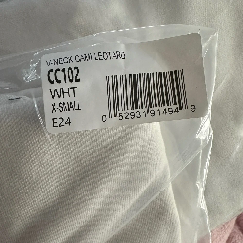 Capezio White V-Neck Cami Leotard Strappy Back Dancewear adult XS NWT